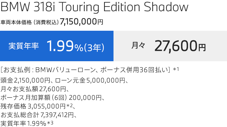 BMW 318i Touring Edition Shadow 支払例